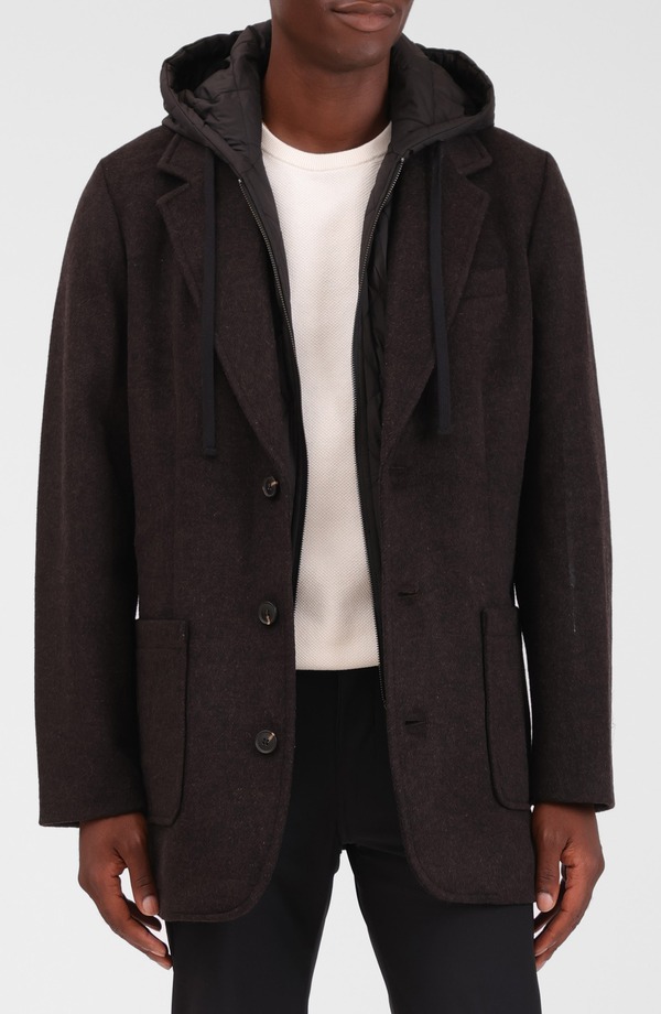 バガテル メンズ アウター ジャケット・ブルゾン キルティング ウール ブレザー Bagatelle Wool Blend Blazer with Quilted Hooded Bib Licorice