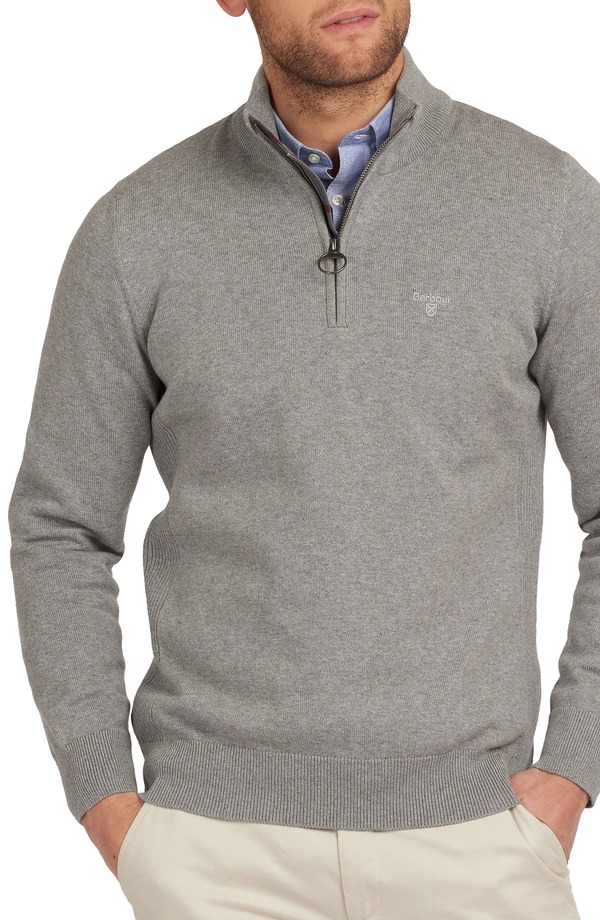 バブアー メンズ アウター パーカー・スウェット ハーフジップ セーター コットン Barbour Cotton Half Zip Sweater Grey Marl グレー