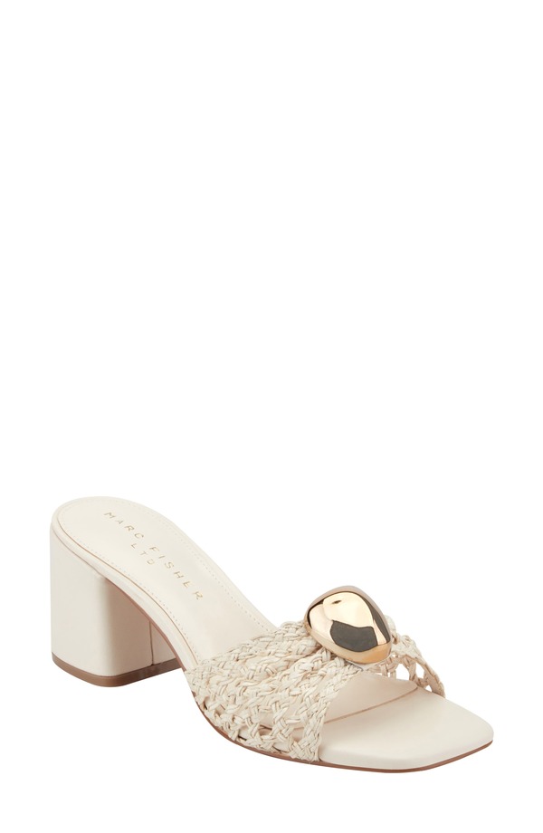 目じるし・フィッシャー レディース シューズ 踵 サンダル Marc Fisher LTD Farrel Embellished Square Toe Slide Sandal Ivory 象牙色
