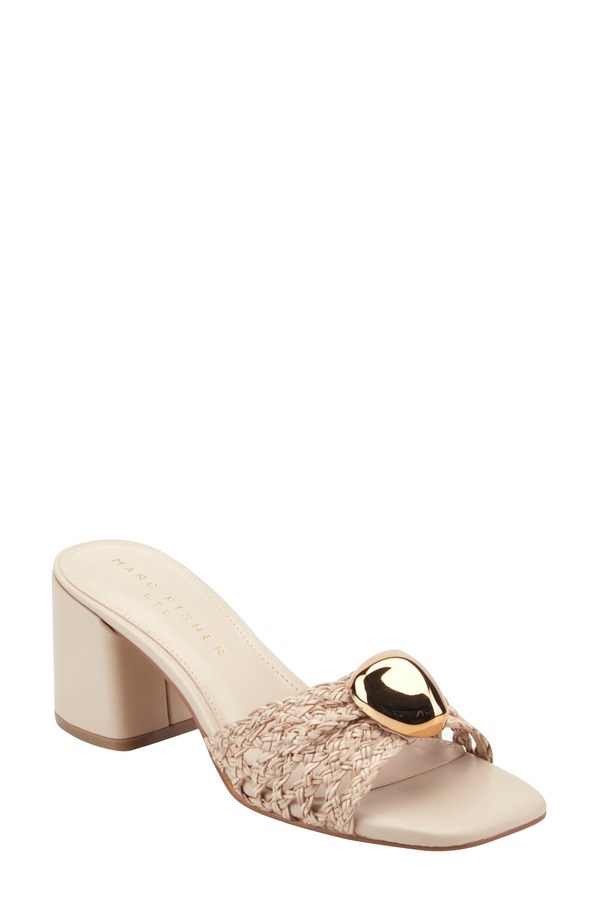 目じるし・フィッシャー レディース シューズ 踵 サンダル Marc Fisher LTD Farrel Embellished Square Toe Slide Sandalight Natural