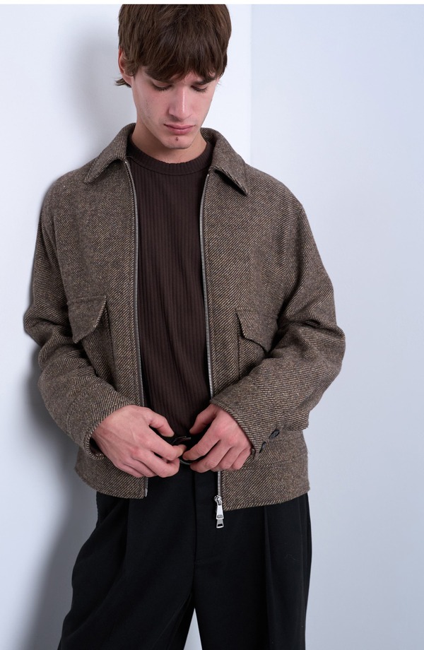 トップマン メンズ アウター ジャケット・ブルゾン Topman Herringbone Short Jacket Brown ブラウン