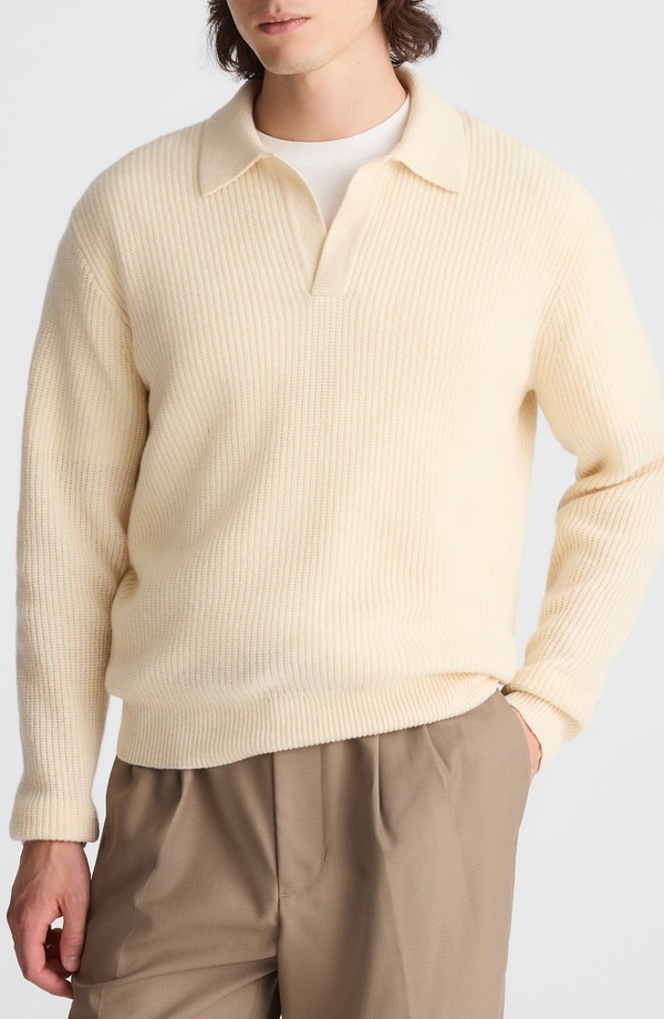 メイドウェル メンズ アウター パーカー・スウェット 羊毛 スウェーター Madewell Johnny Collar Heritage Merino Wool Sweater Biscuit
