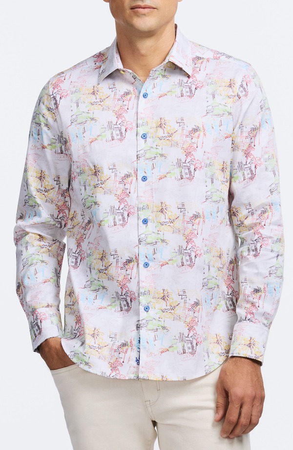 ロバートグラハム メンズ トップス シャツ プリント コットン Robert Graham Payson Tropical Villa Print Stretch Cotton Button-Up Shirt Multi White ホワイト