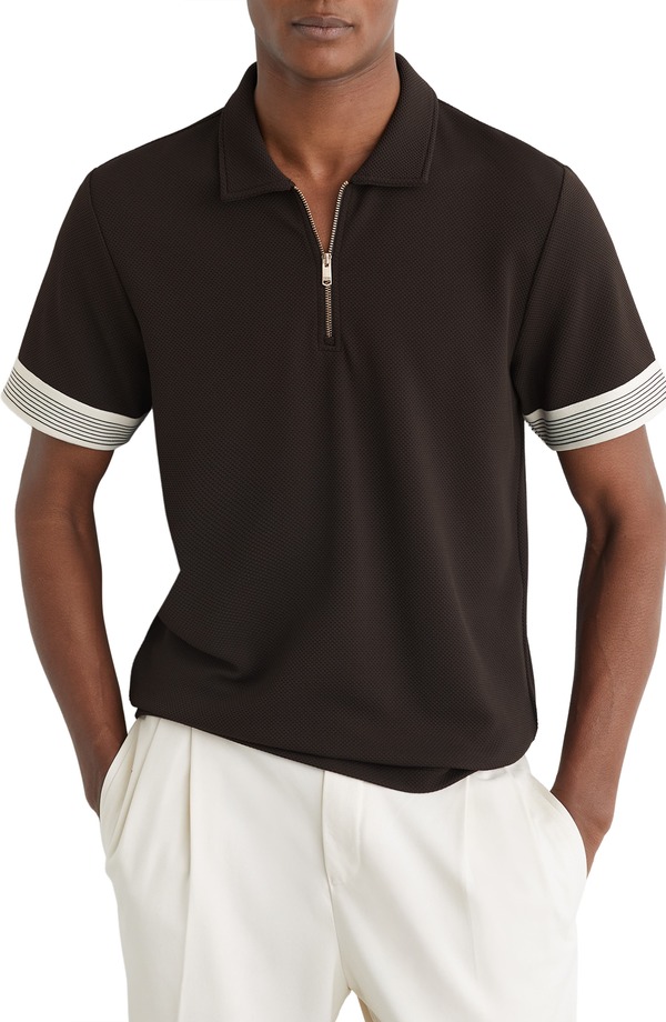 レイス メンズ トップス ポロシャツ ハーフジップ Reiss Bruno Quarter Zipolo Chocolate Brown ブラウン