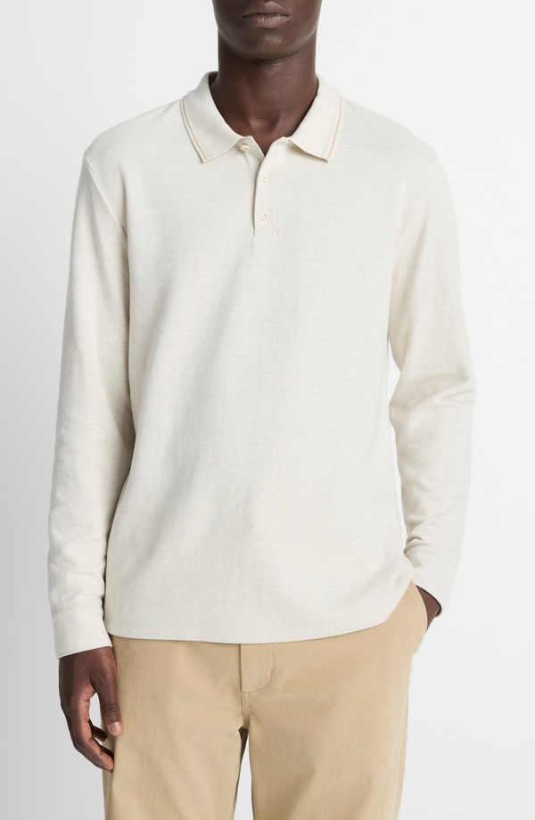 ヴィンス メンズ トップス ポロシャツ Vince Heatheredouble Face Long Sleeve Polo H Blanco/ Terrapin
