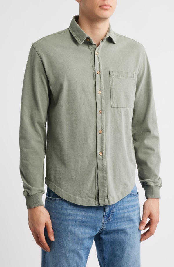 アレックスクレーン メンズ トップス シャツ コットン ニット ALEX CRANE Caza Rib Organicotton Knit Button-Up Shirt Jade|ReVida 店