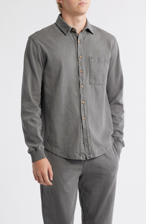 アレックスクレーン メンズ トップス シャツ コットン ニット ALEX CRANE Caza Rib Organicotton Knit Button-Up Shirt Slate スレート|ReVida 店