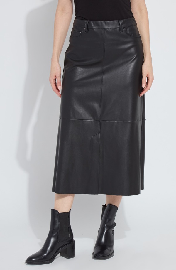 リジー レディース ボトムスカート A ライン ミディ レザー フェイクレザー Lysse Warren A-Line Faux Leather Midi Skirt Black ブラック