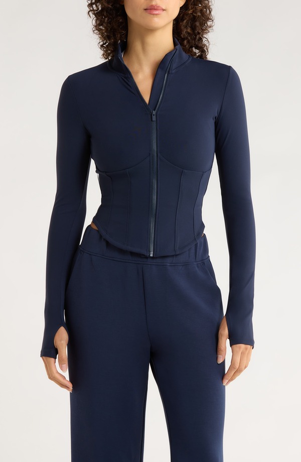 エムピージー レディース アウター ジャケット・ブルゾン MPG Sculpt Corset Seamed Crop Zip-Up Jacket Navy Blazer ネイビー