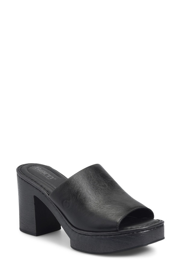 バーン レディース シューズ ヒール プラットフォーム サンダル Brnix Platform Slide Sandal Black Leather ブラック｜ReVida 店