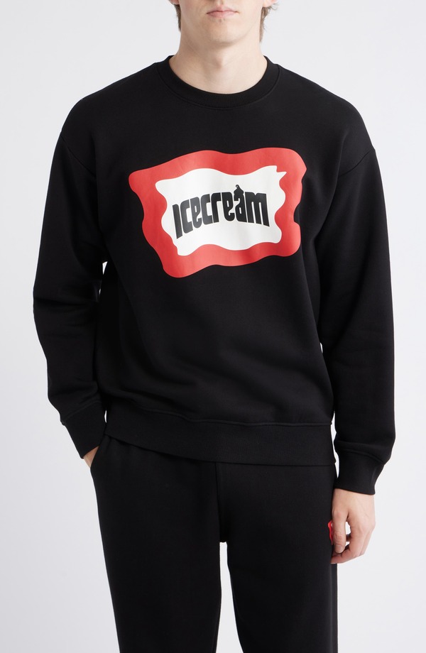 クリーム メンズ アウター パーカー・スウェット プルオーバー 綿織物 グラフィック ICECREAM Cotton Graphic Sweatshirt Black 黒いこと パーカー-メンズファッション