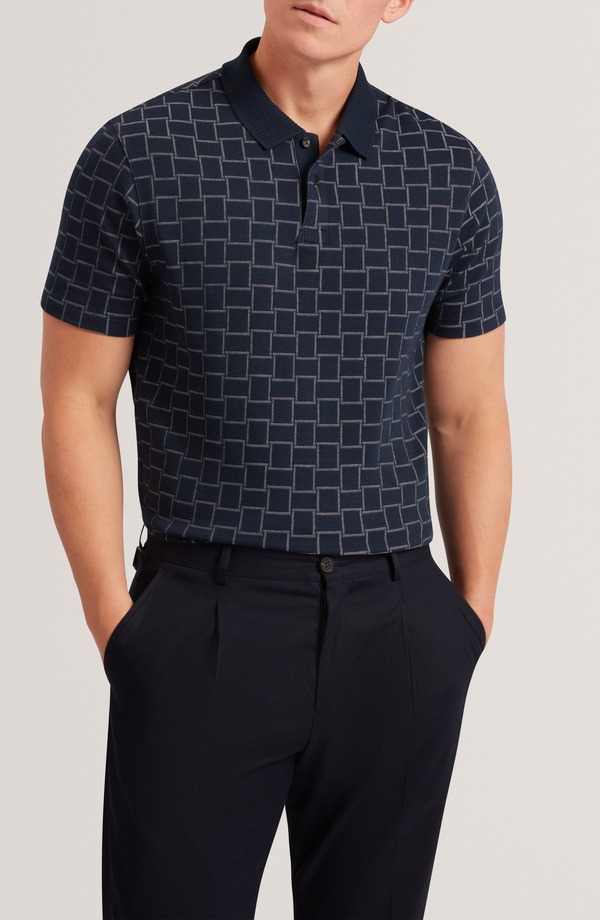 テッドベーカー メンズ トップス ポロシャツ Ted Baker Eduard Jacquard Polo Navy ネイビー｜ReVida 店