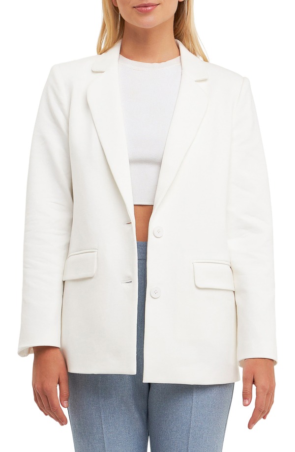 イングリッシュファクトリー レディース アウター ジャケット・ブルゾン コットン ブレザー English Factory Curved Lapel Stretch Cotton Blazer White ホワイト