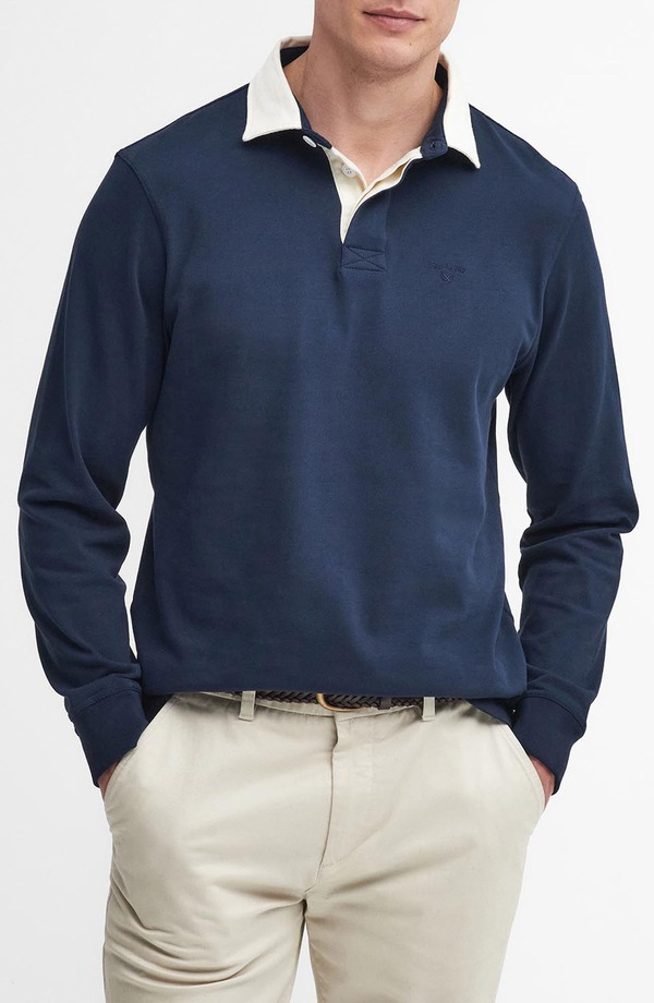バブアー メンズ トップス プルオーバー Barbour Howtown Rugby Shirt Navy 米国海軍 カジュアルシャツ-メンズファッション