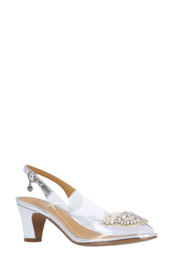 ジェイレニー レディース シューズ 踵 サンダル J. Rene Gloriana Slingback Sandal Clear/ Silver しろがね色