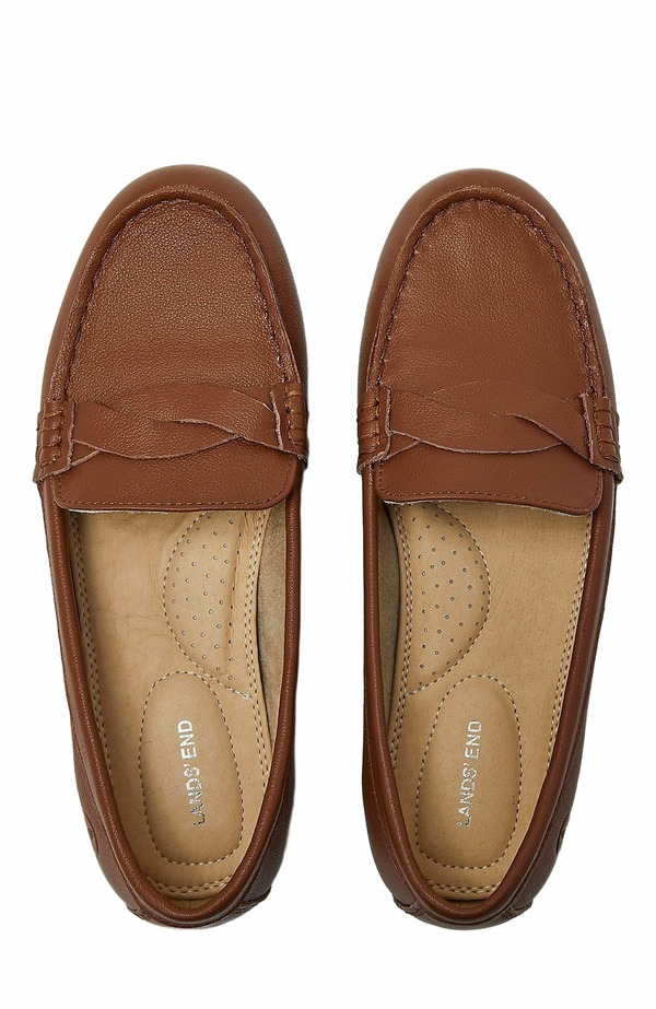 ランズ挙げ句の果て レディース シューズ スリッポン・ローファー なめし革 Lands\u0027 End Comfort Leather Slip On Loafer Shoes Cognac レディース靴-ローファー-靴