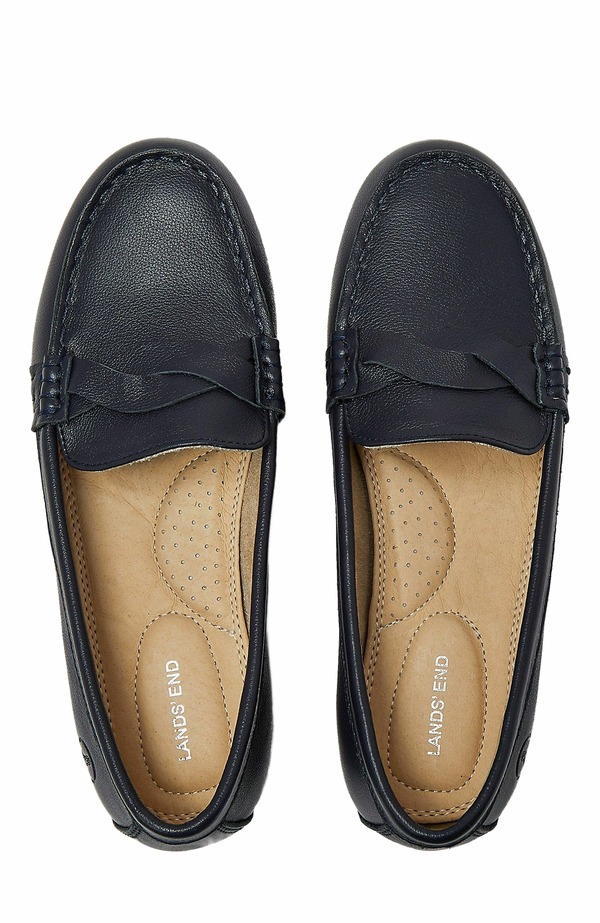 ランズエンド レディース シューズ スリッポン・ローファー レザー Lands' End Comfort Leather Slip On Loafer Shoes Deep Sea Navy ネイビー|ReVida 店