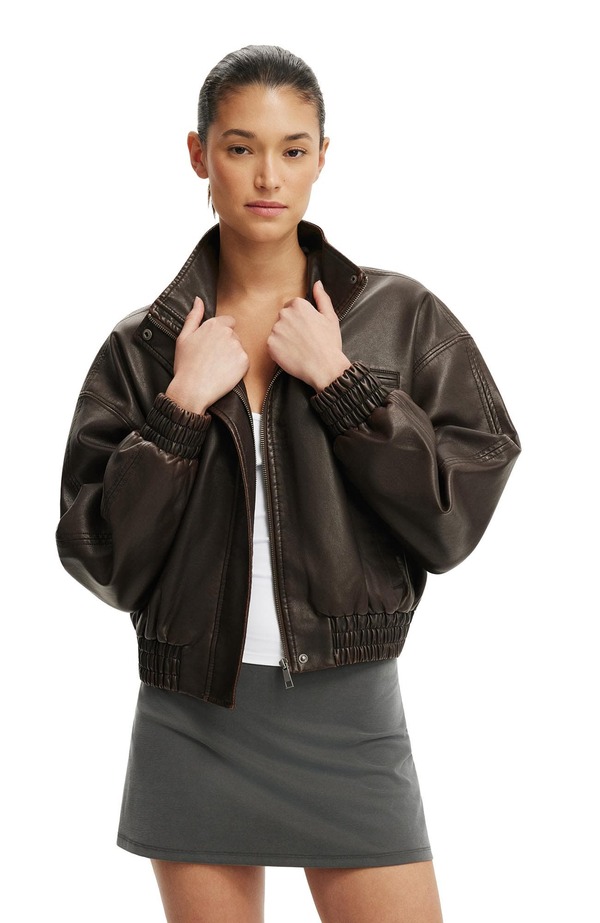 コットンオン レディース アウター ジャケット・ブルゾン スタンドネック Cotton Women Easton Funnel Neck Bomber Cherry Choc