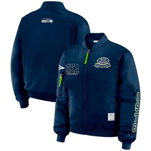 ウェア バイ エリン アンドルーズ レディース アウター ジャケット・ブルゾン Women's WEAR by Erin Andrews College Navy Seattle Seahawks Patch Full-Zip Bomber Jacket College Navy ネイビー