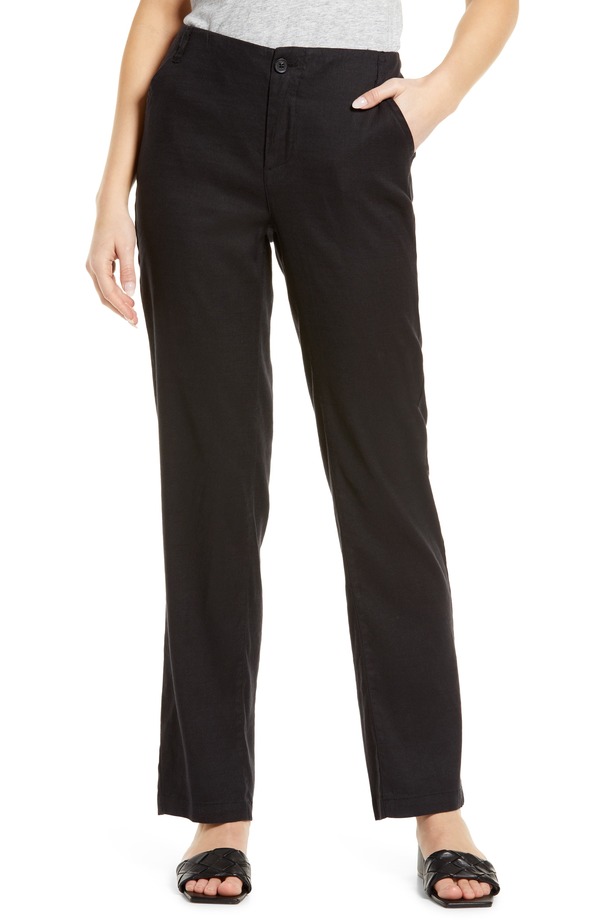 エヌワイディージェイ レディース ボトムス レギンス パンツ リネン NYDJ Marilyn Linen Blend Trousers Black ブラック