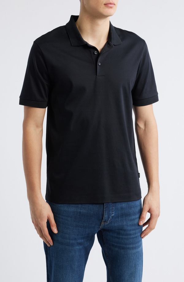 ボス メンズ トップス ポロシャツ コットン BOSS Phillipson Mercerized Cotton Polo Black ブラック