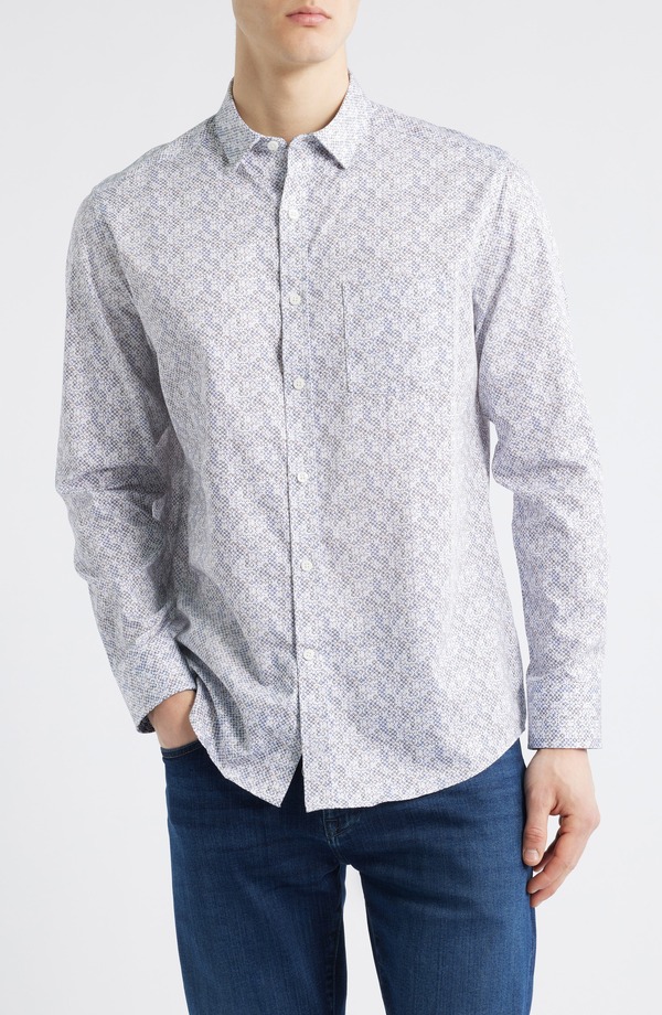 ジョンストンアンドマーフィー メンズ トップス シャツ ボタンダウン プリント ダウン Johnston & Murphy Circle Grid Print Button Down Shirt Blue/Tan ブルー