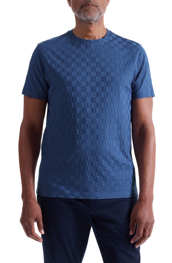 ブガッチ メンズ トップス ティーシャツ 綿織物 Bugatchi Geo Textured Cotton T-Shirt Cobalt 藍緑色 メンズファッション-Tシャツ・カットソー