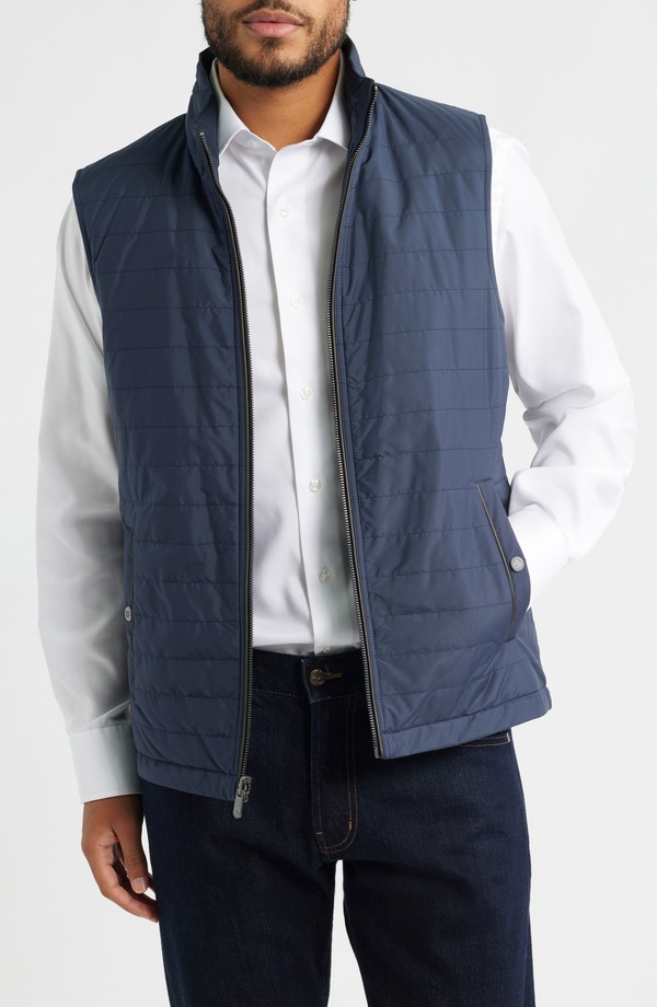 ジョンストンアンドマーフィー メンズ アウター ジャケット・ブルゾン キルティング ベスト Johnston & Murphy Box Quilted Vest Navy/ Navy Herringbone ネイビー