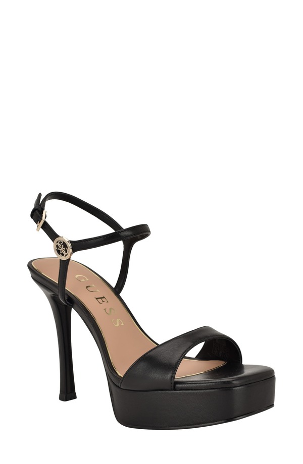 ゲス レディース シューズ ヒール プラットフォーム サンダル アンクル GUESS Hendorankle Straplatform Sandal Black ブラック|ReVida 店