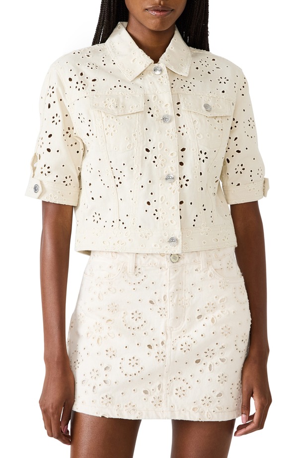 スティーブ マデン レディース アウター ジャケット・ブルゾン コットン Steve Madden Blu Elbow-Sleeve Cotton Eyelet Jacket Sea Mist