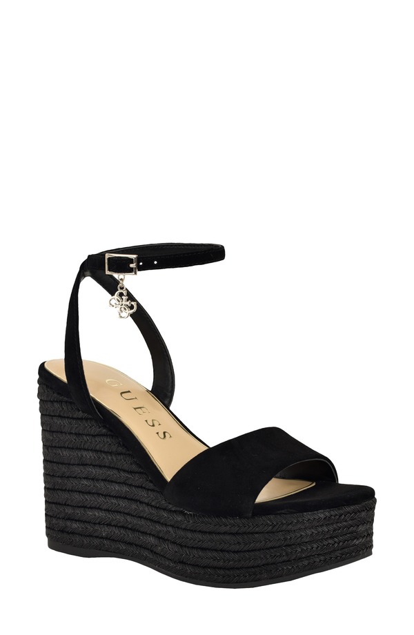 ゲス レディース シューズ 踵 プラットホーム サンダル GUESS Everly Platform Wedge Sandal Black 黒いこと