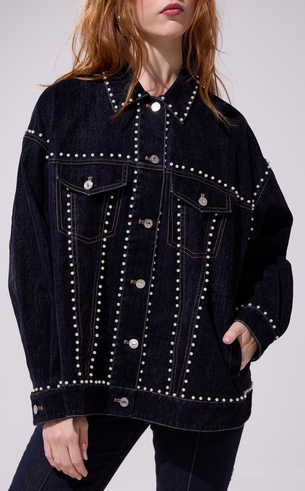 アザレア ワン レディース アウター ジャケット・ブルゾン AZALEA WANG Micah Embellished Jacket Denim デニム