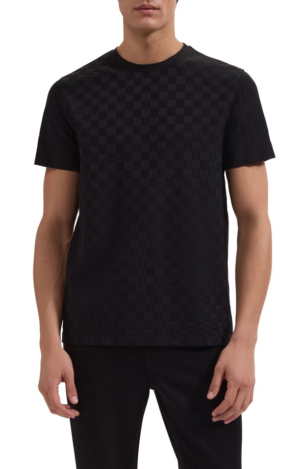 ブガッチ メンズ トップス Tシャツ クルーネック Bugatchi Crewneck Jacquard Checkerboard T-Shirt Black ブラック