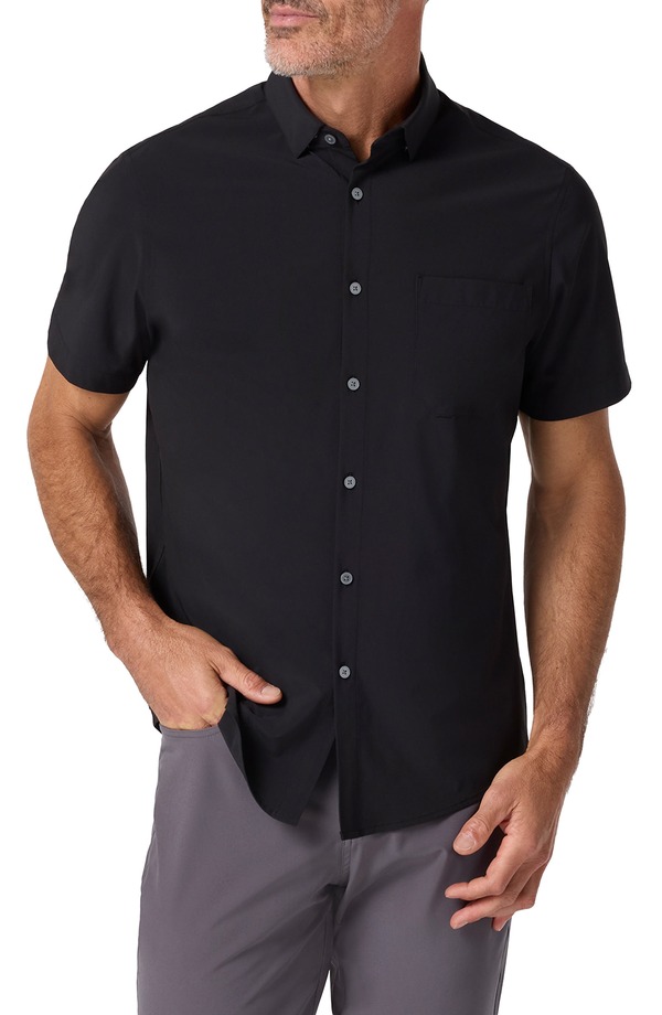 ミズンメイン メンズ トップス シャツ Mizzen+Main Leeward Trim Fit Short Sleeve Button-Up Shirt Black ブラック