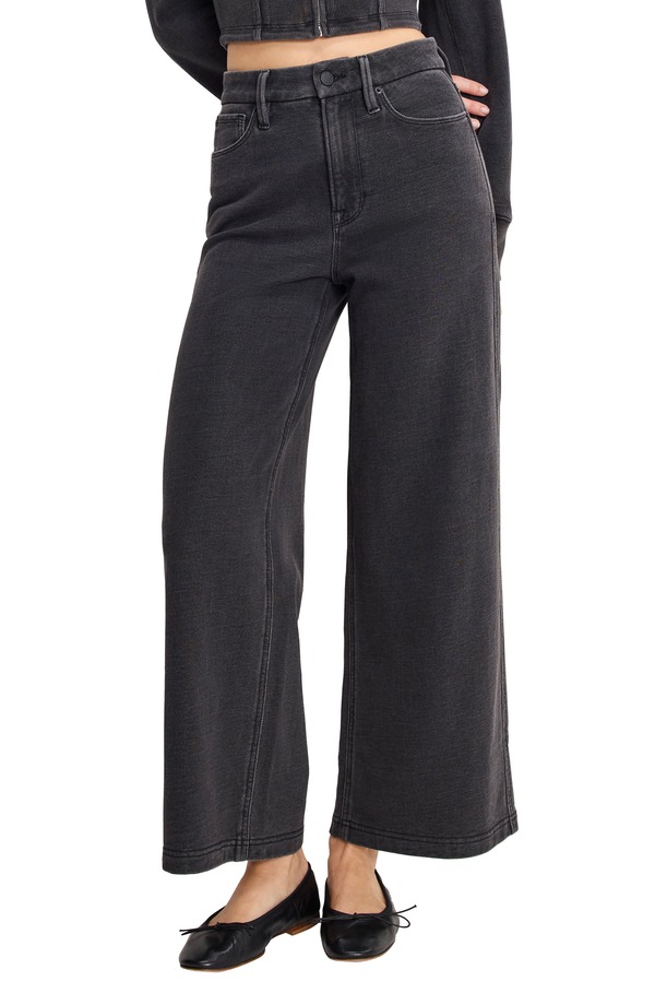 グッドアメリカン レディース ボトムス カジュアルパンツ ワイドレッグ ハイウエスト ジーンズ Good American Jeanius Good Skate High Waist Crop Wide Leg Jeans Black430|ReVida 店