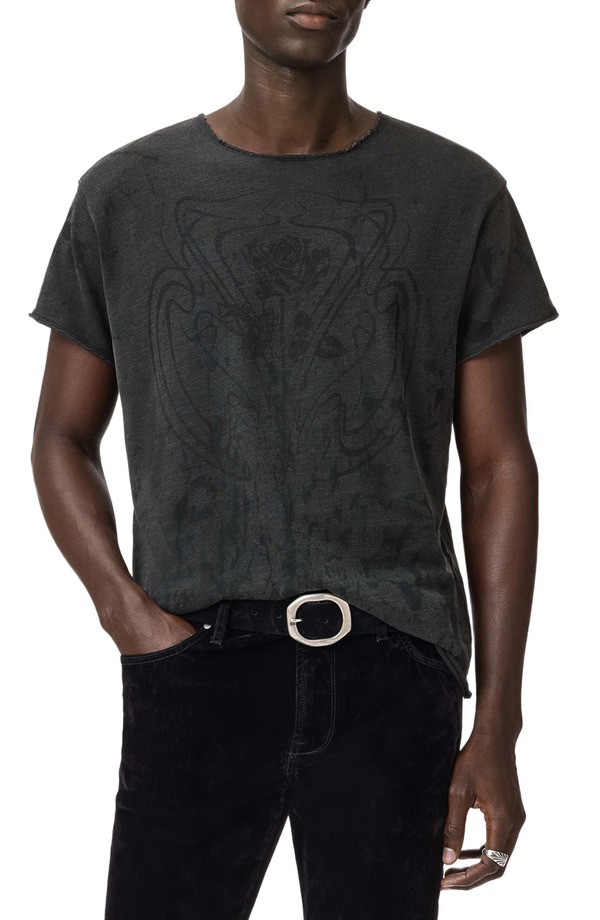 ジョンバルベイトス メンズ トップス Tシャツ リラックスフィット コットン John Varvatos Relaxed Fit Raw Edge Organicotton T-Shirt Charcoal チャコール