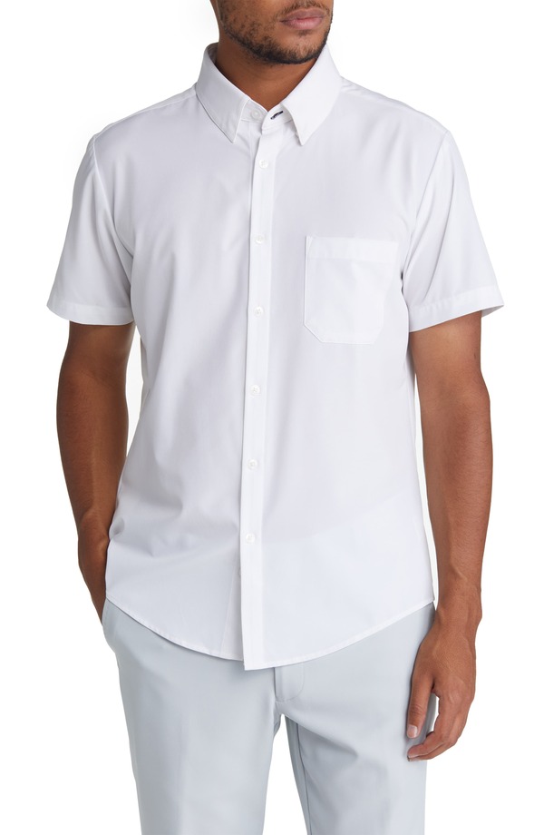 ミズンメイン メンズ トップス シャツ Mizzen+Main Leeward Solid Stretch Performance Short Sleeve Button-Up Shirt White Solid ホワイト