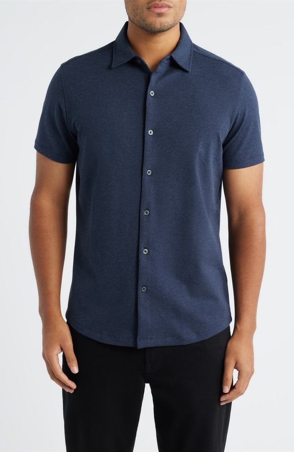 ロバートバラケット メンズ トップス シャツ スリムフィット プリント ニット Robert Barakett Keyeslim Fit Microprint Short Sleeve Knit Button-Up Shirt Navy ネイビー 26,460円
