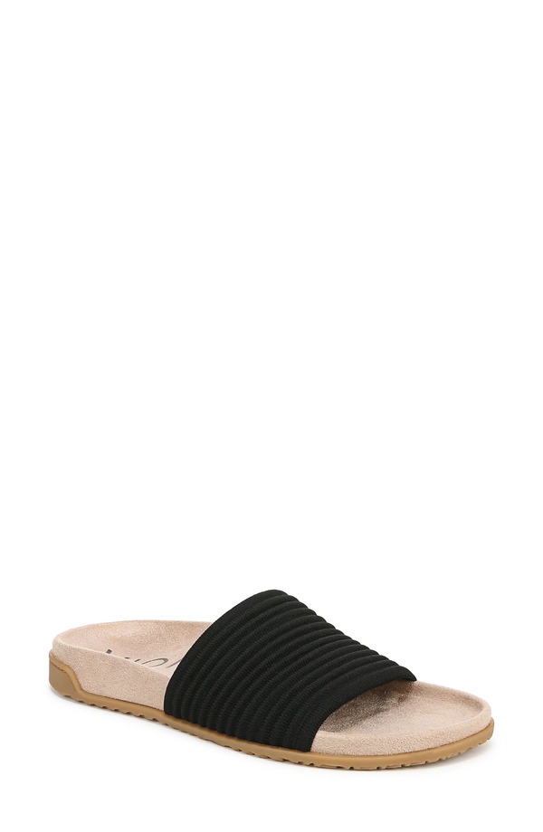 バイオニック レディース シューズ サンダル Vionic Evie Slide Sandal Black 黒いこと サンダル-コンフォートサンダル