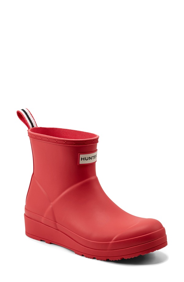 山立ち レディース シューズ ブーツ・レインブーツ Hunter Original Play Waterproof Short Rain Boot Logo Red 赤いこと