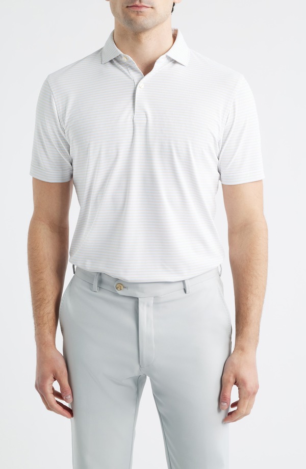 ピーター・ミラー メンズ トップス ポロシャツ Peter Millar Tempo Performance Piqu Golf Polo White / Blue Brisk ホワイト