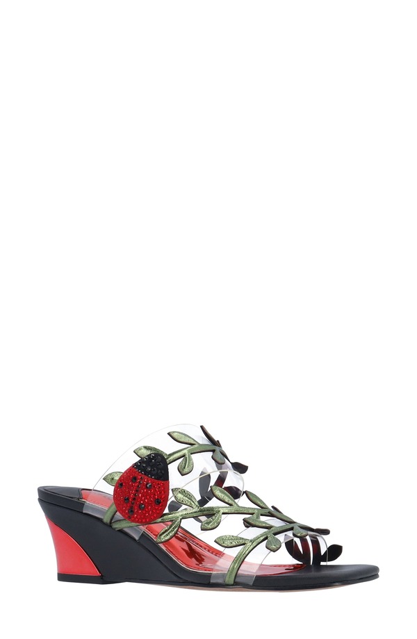 ジェイレニー レディース シューズ ヒール サンダル J. Rene Coccinella Wedge Sandal Clear/ Black/ Red ブラック