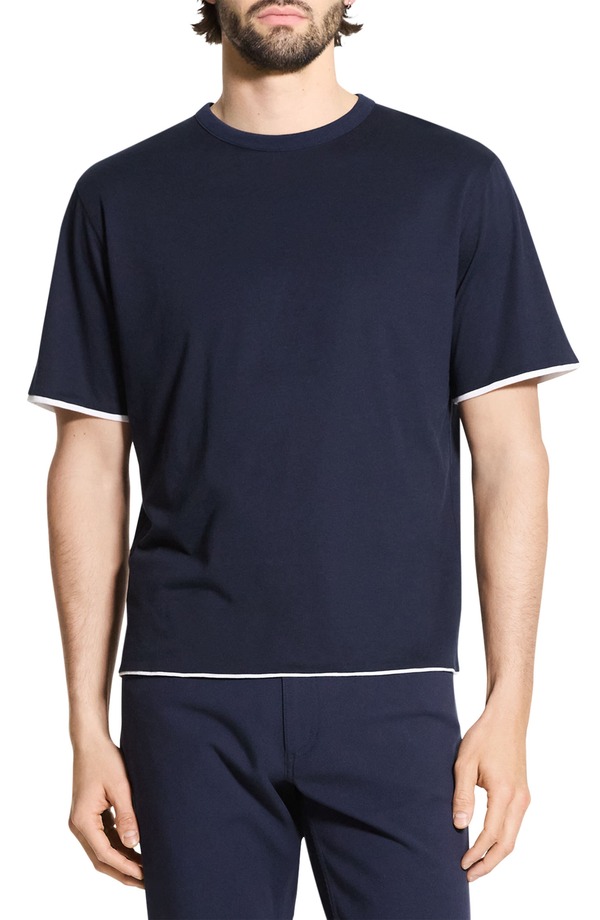 セオリー メンズ トップス Tシャツ コットン Theory DB Pima Cotton Layered T-Shirt Baltic/ White ホワイト｜ReVida 店
