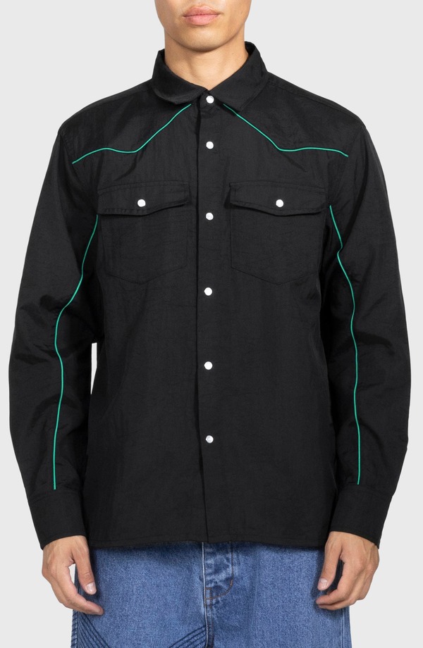 プレジャーズ メンズ トップス シャツ ナイロン PLEASURES Nylon Wester Snap-Up Shirt Black ブラック|ReVida 店