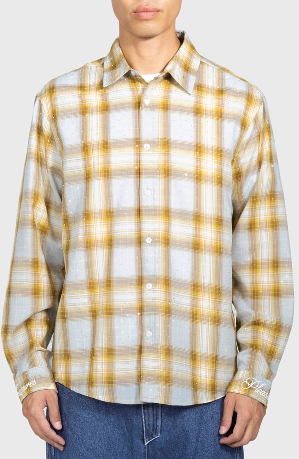 プレジャーズ メンズ トップス シャツ PLEASURES Dizzle Plaid Crystal Embellished Button-Up Shirt Dijon チェック｜ReVida 店 28,258円
