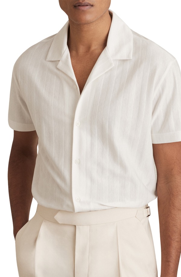 レイス メンズ トップス シャツ Reissampson Textured Stripe Camp Shirt White ホワイト