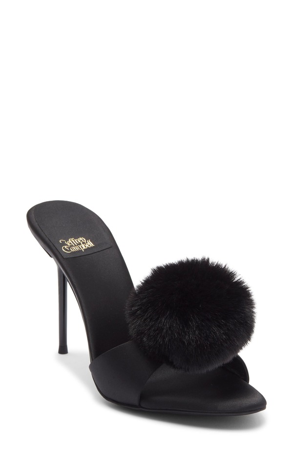 ジェフリー キャンベル レディース シューズ サンダル Jeffrey Campbell Shopaholic Faux Fur Pom Slide Sandal Black Satin Combo ブラック 27,548円