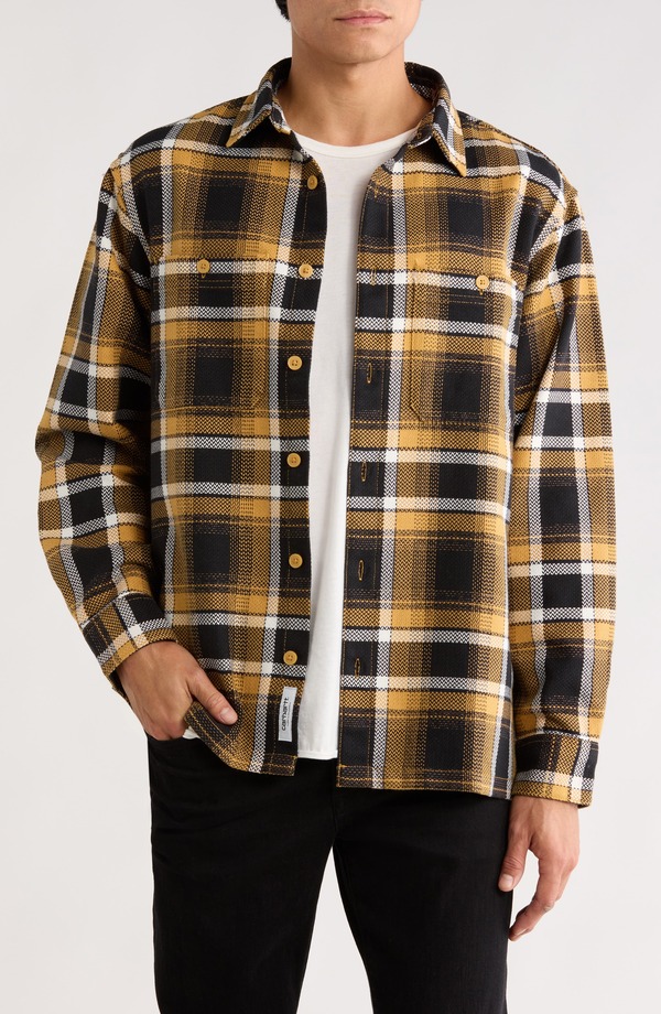 鉄道車両ハート形 メンズ アウター 上衣・上衣 プルオーバー 綿織物 Carhartt Work In Progress Vaughn Loose Fit Heavyweight Cotton Herringbone Button-Up Overshirt Vaughn Check Dijon 読み合わせる