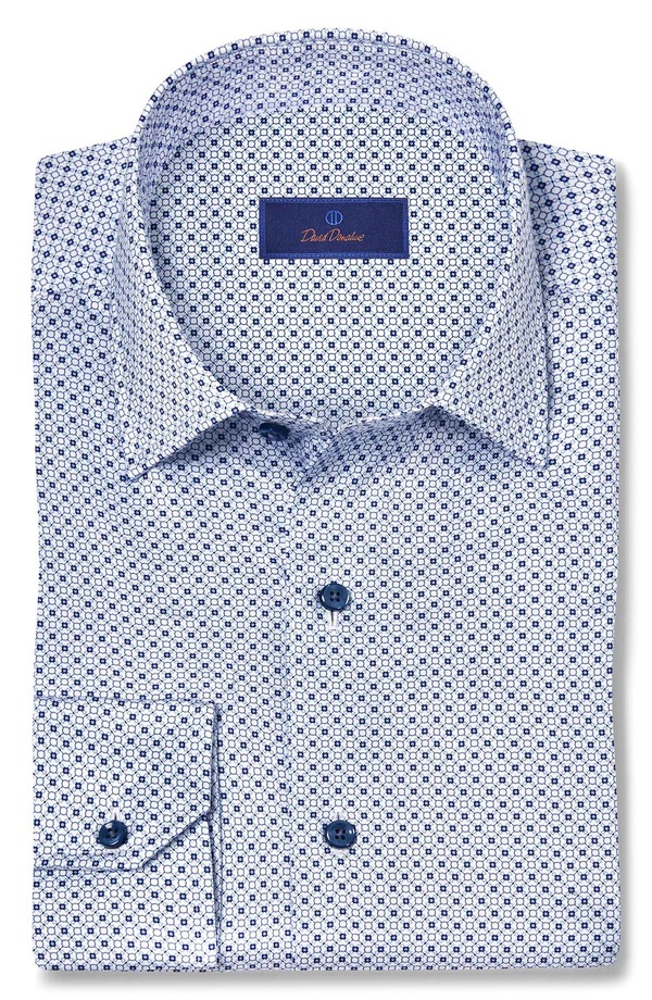 デイビッドドナヒュー メンズ トップス シャツ プリント Davidonahue Geometric Print Sport Shirt White/ Blue ホワイト