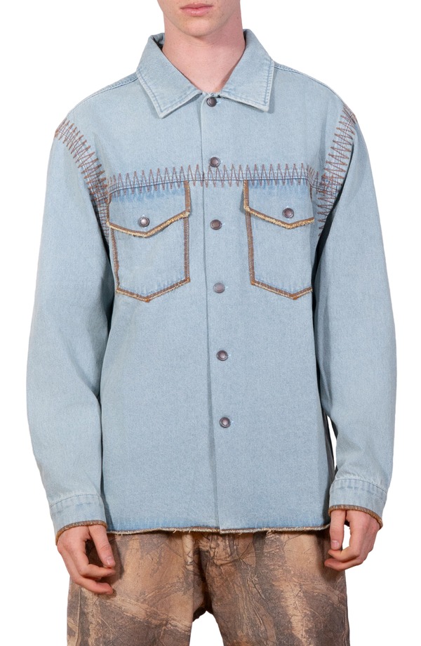 プレジャーズ メンズ トップス シャツ デニム PLEASURES Fortress Denim Button-Up Shirt Washed Indigo インディゴ